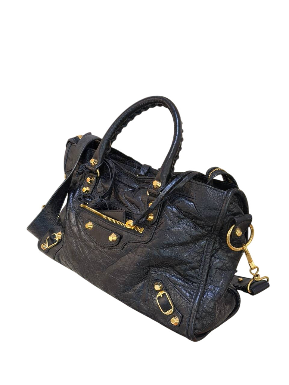 BALENCIAGA CITY SMALL PELLE NERA HARDWARE ORO