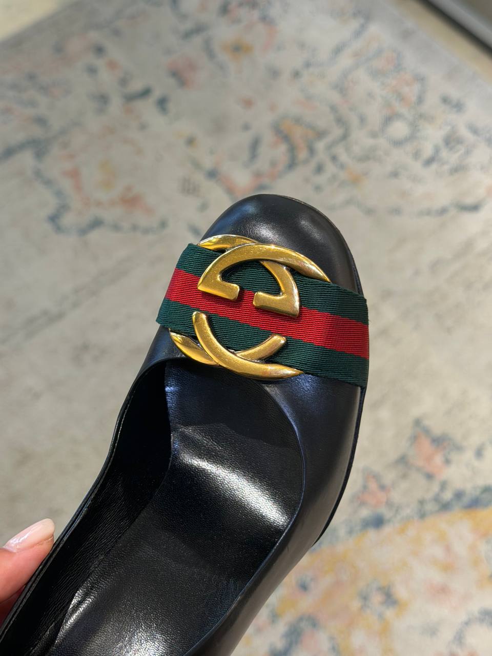 GUCCI DÉCOLLETÉ NERA PELLE WEB TACCO GROSSO Nr 35.5