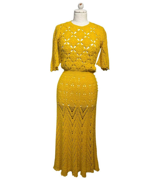 ABITO CROCHET GIALLO SENAPE ELISABETTA FRANCHI Tg 40