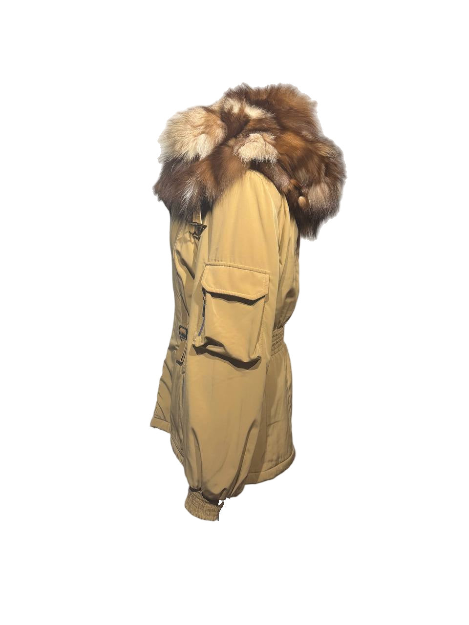 PIUMINO BEIGE MAZZI OVEREAR PELO VOLPE  Tg 44