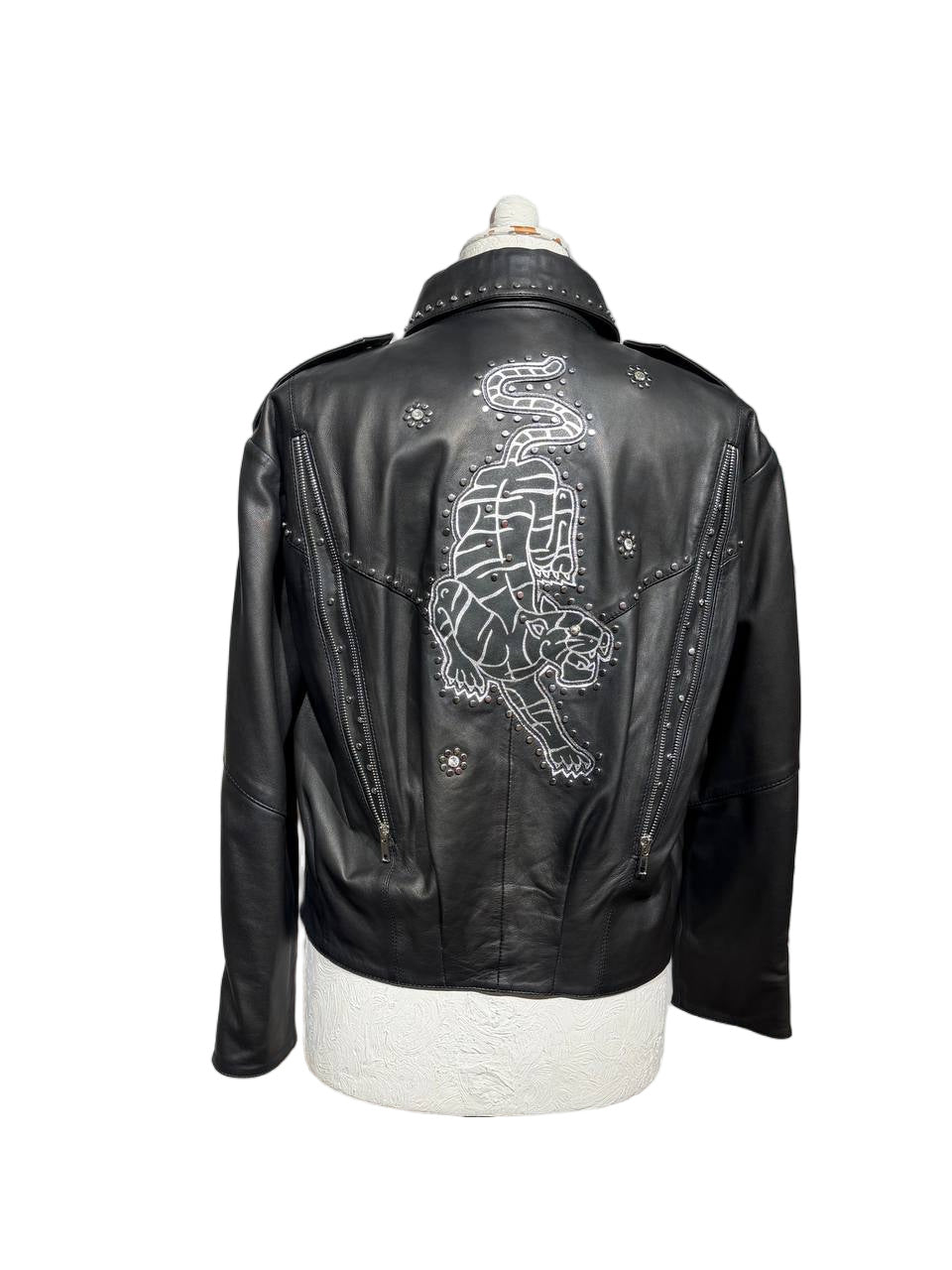 GIACCA PELLE BORCHIE PANTERA NERA MAJE Tg 40