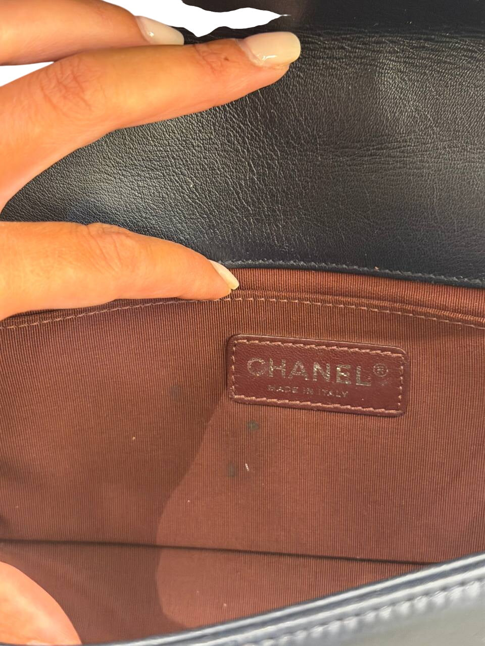 CHANEL BOY BAG PELLE BLU NAVY ARGENTO ANTICO