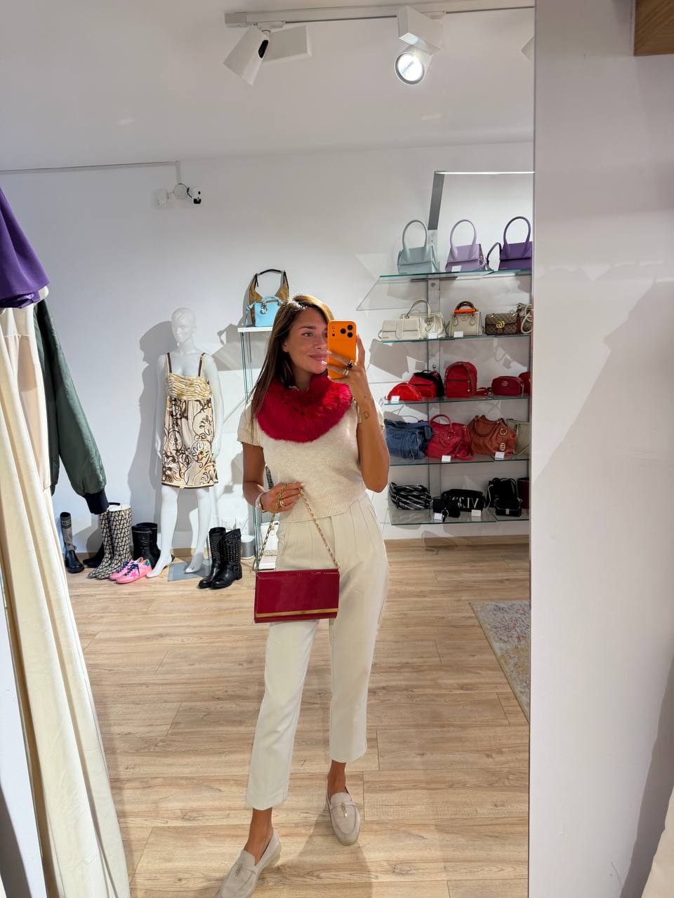 COLLO IN LAPIN ROSSO / MAGENTA TAGLIA UNICA