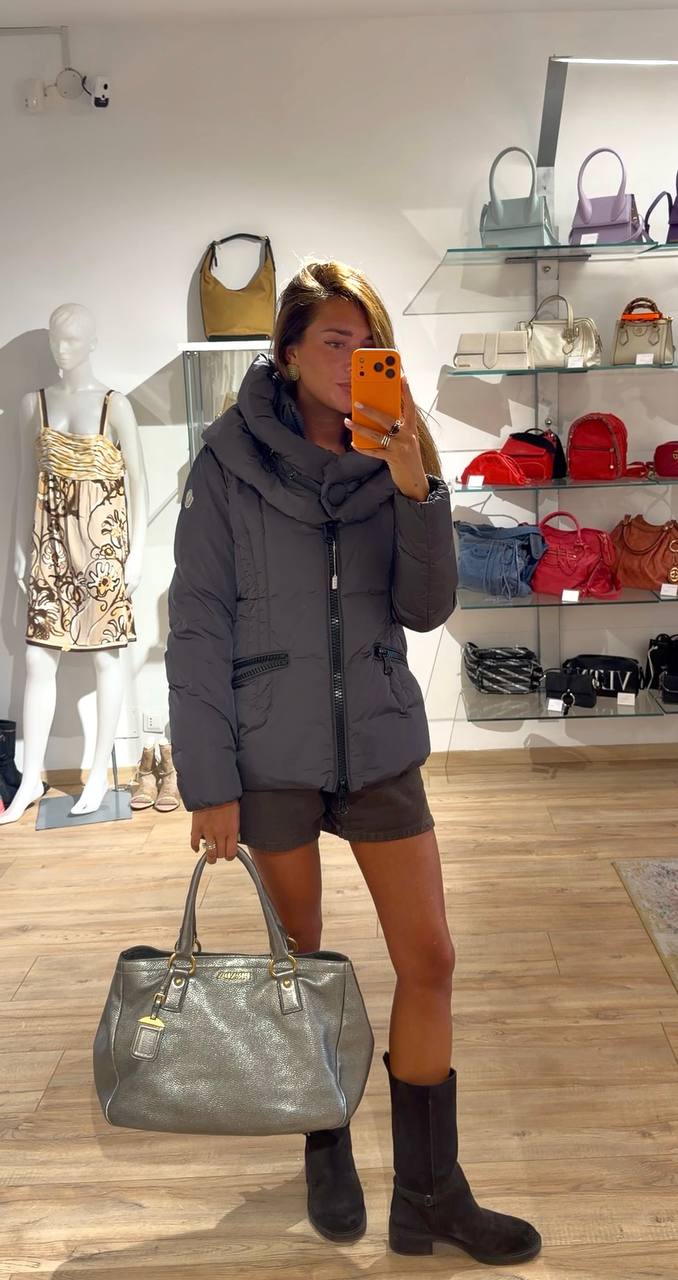 PIUMINO MONCLER DONNA MAXI COLLO GRIGIO ANTRACITE TG 44