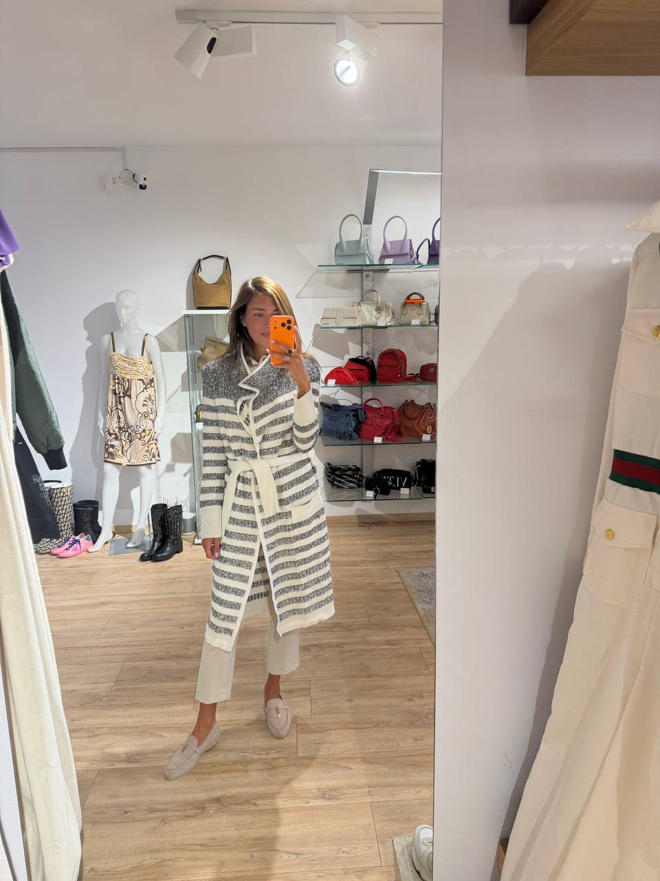 CARDIGAN LUNGO METALLIZZATO A RIGHE BALMAIN Tg 42