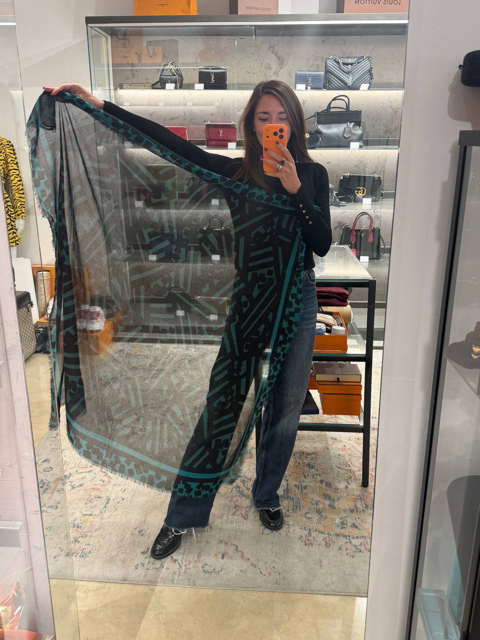 PASHMINA FOULARD BURBERRY SETA NERO TURCHESE e VERDE