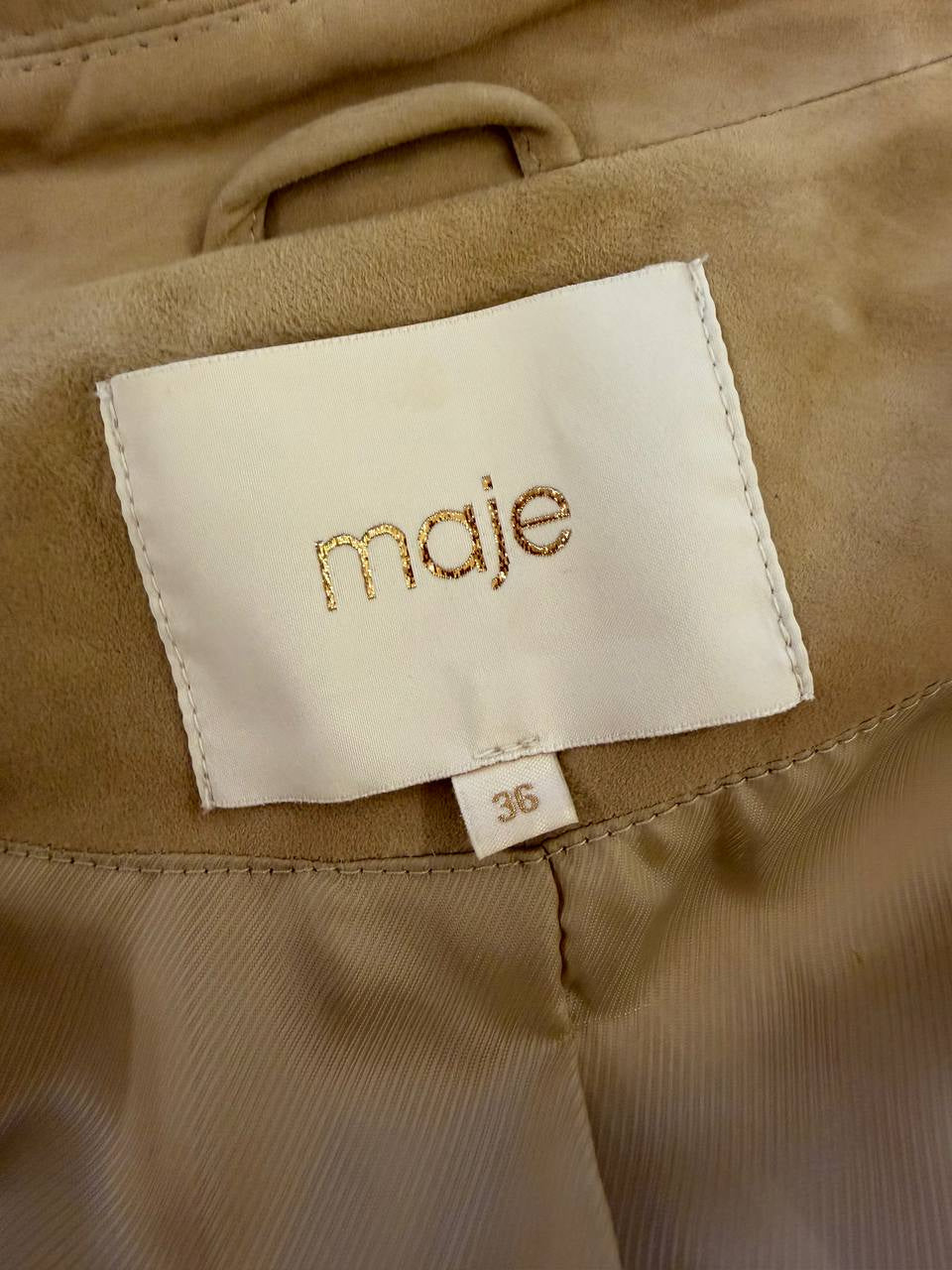GIACCA MAJE IN PELLE DI CAPRA FRANGE PERLE Tg 40
