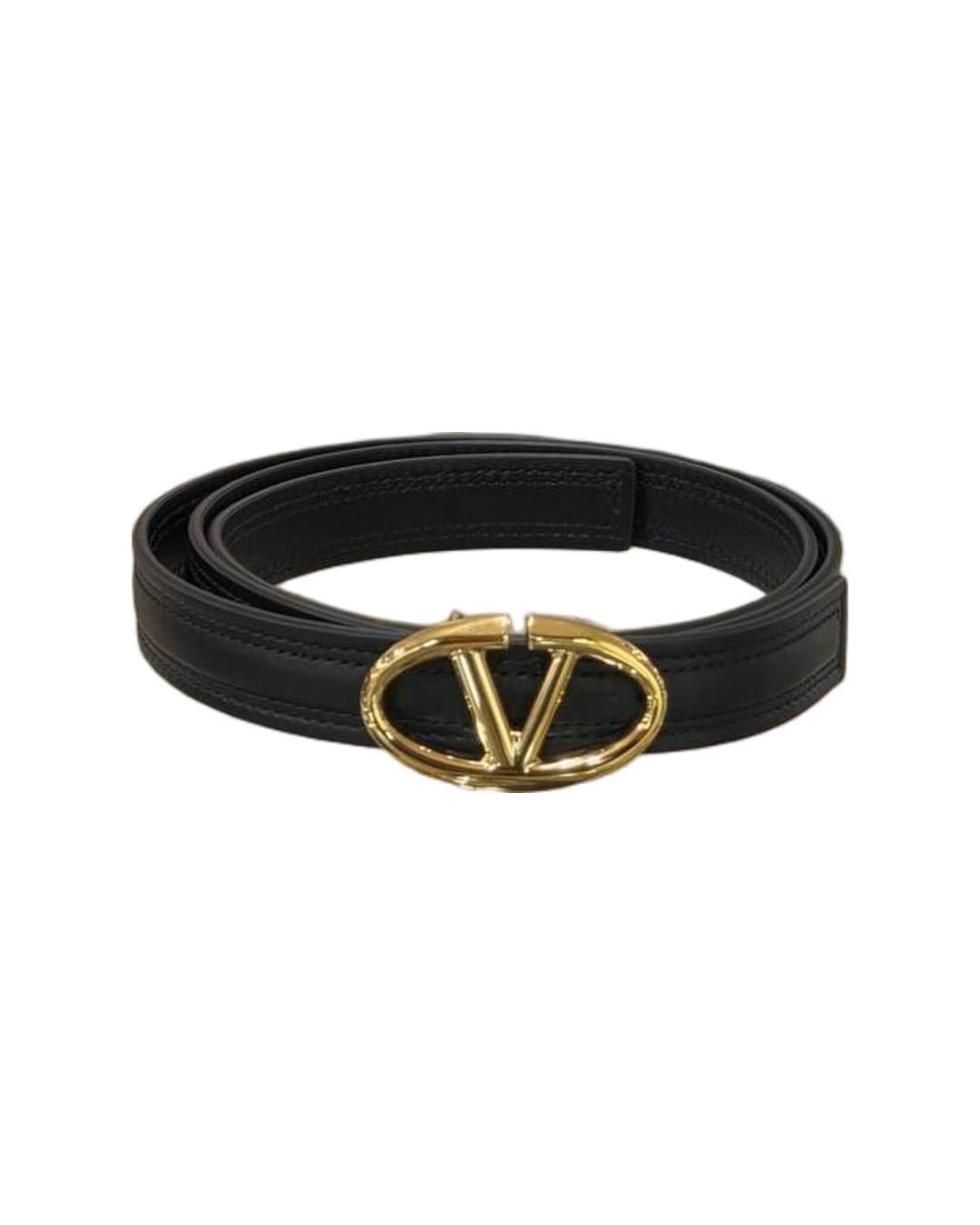 CINTURA VALENTINO NERA V LOGO DORATO 80