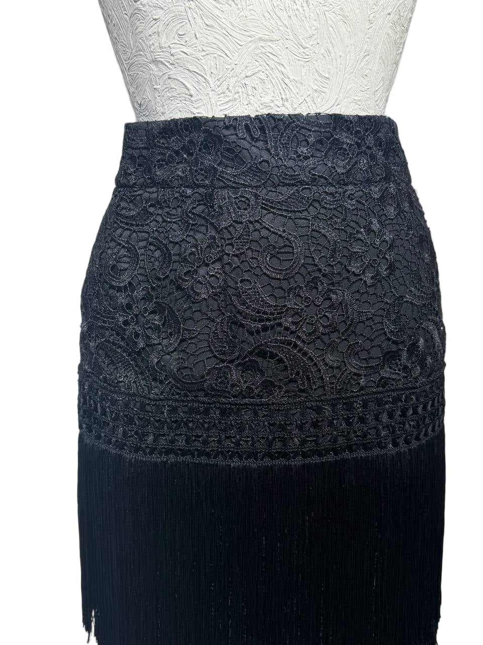 GONNA ELISABETTA FRANCHI PIZZO E FRANGE NERA Tg 40