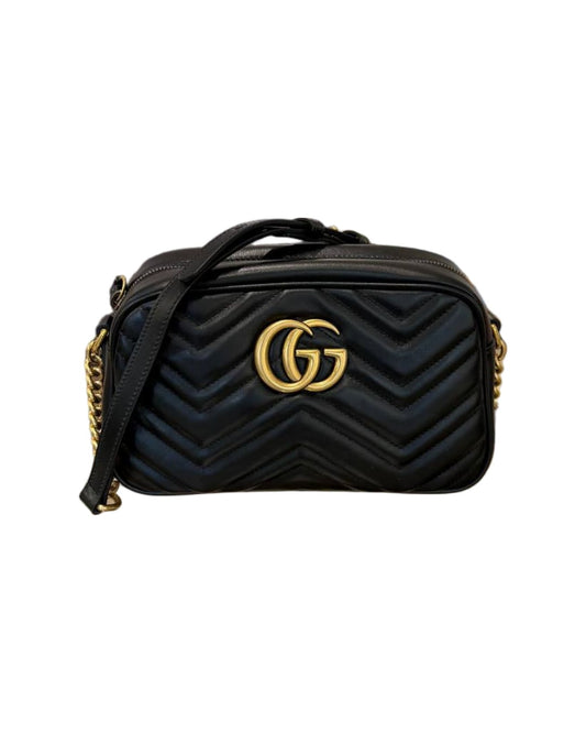 CAMERA BAG MEDIA GUCCI MARMONT NERA HARDWARE DORATO