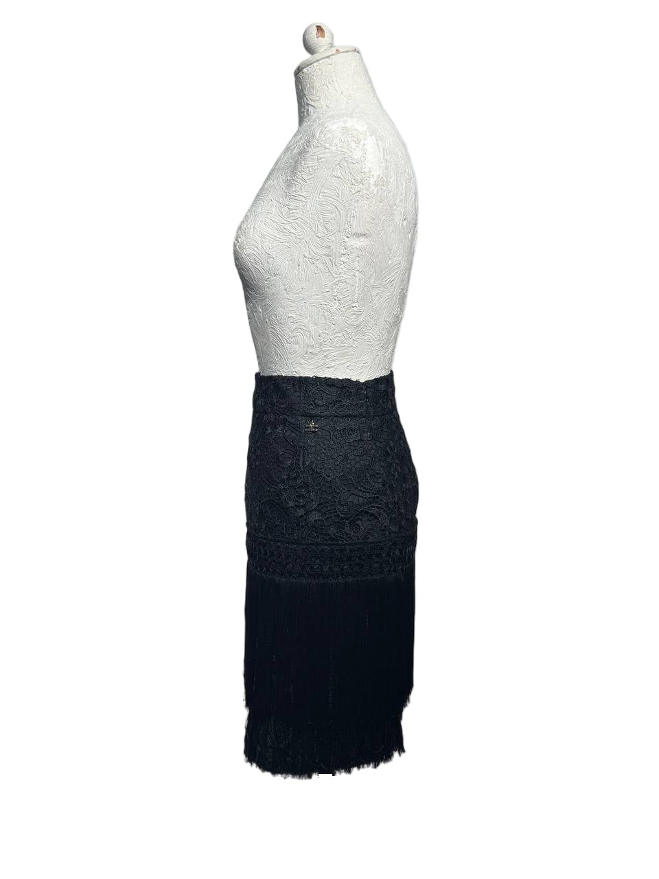 GONNA ELISABETTA FRANCHI PIZZO E FRANGE NERA Tg 40