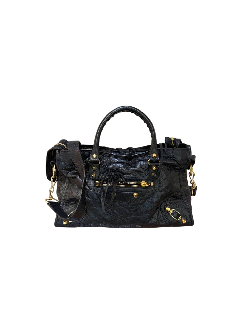 BALENCIAGA CITY SMALL PELLE NERA HARDWARE ORO