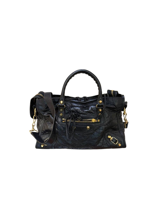 BALENCIAGA CITY SMALL PELLE NERA HARDWARE ORO