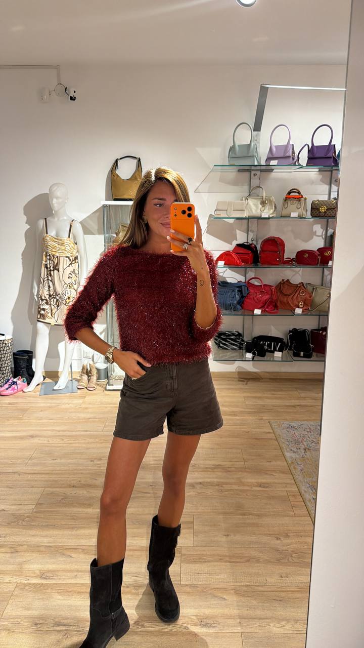 MAGLIA EYELASH GLITTER BORDEAUX Tg S