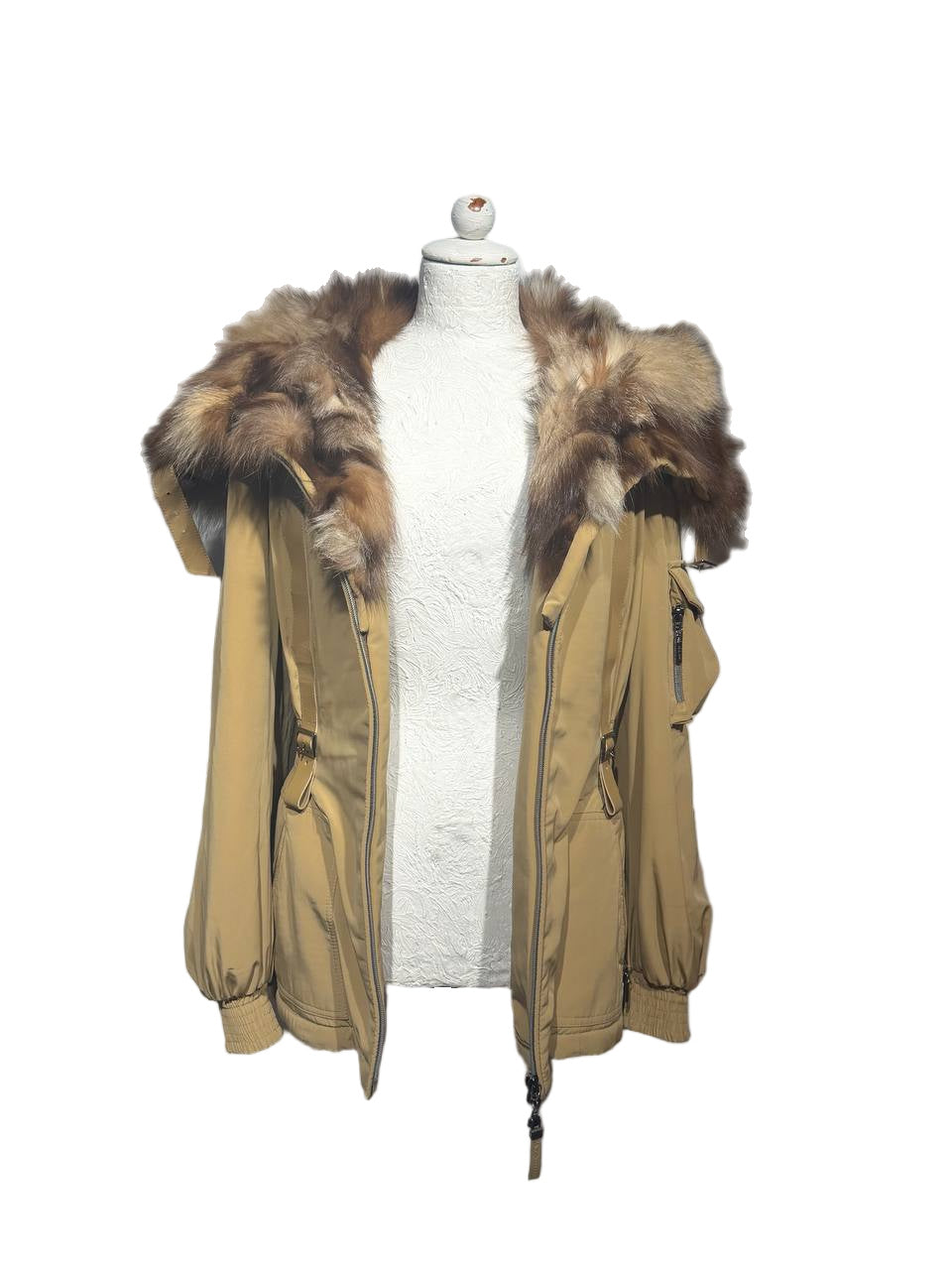 PIUMINO BEIGE MAZZI OVEREAR PELO VOLPE  Tg 44