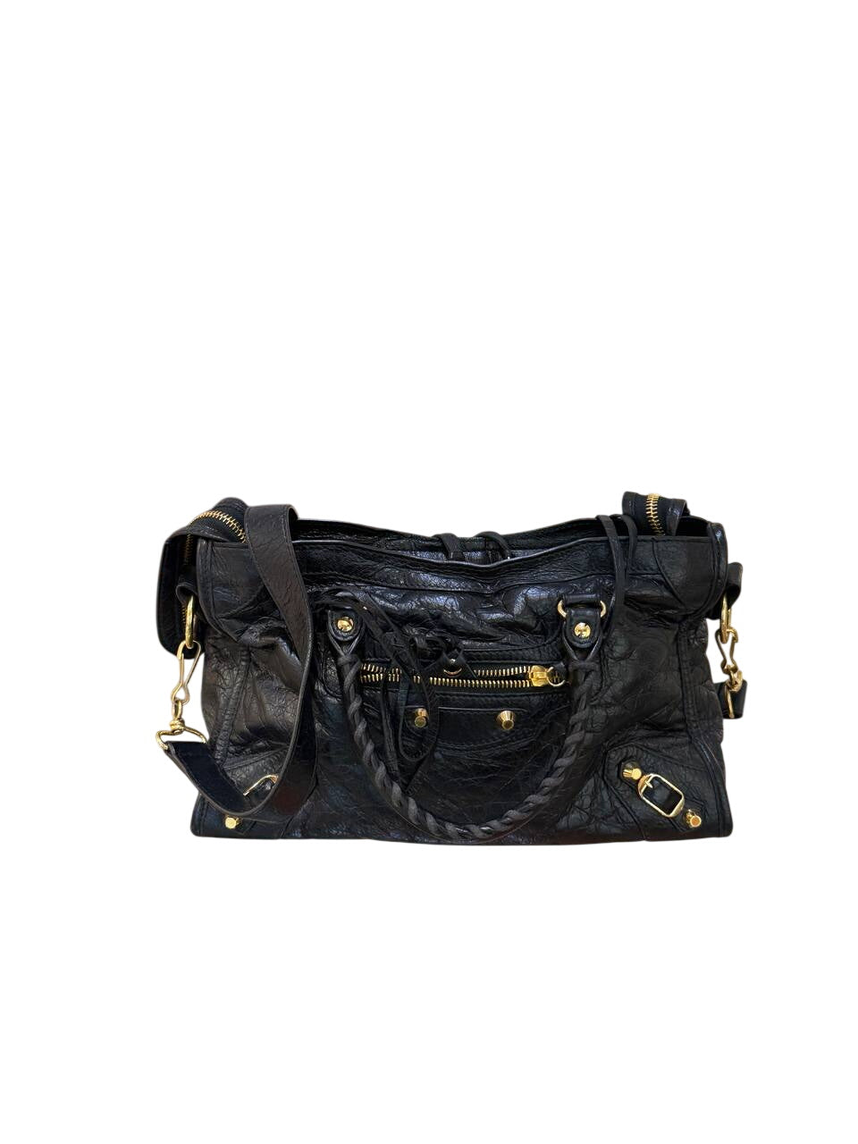 BALENCIAGA CITY SMALL PELLE NERA HARDWARE ORO