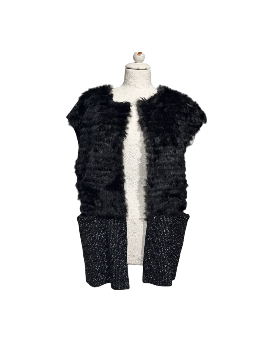 GILET PELLICCIA CONIGLIO LUREX NERO Tg 38