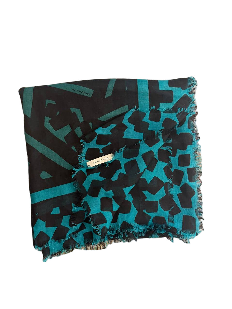 PASHMINA FOULARD BURBERRY SETA NERO TURCHESE e VERDE