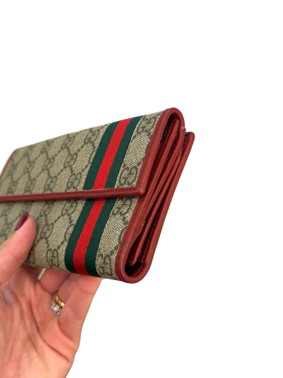 PORTAFOGLIO GUCCI GG PVC RIFINITURE ROSSE FASCIA WEB