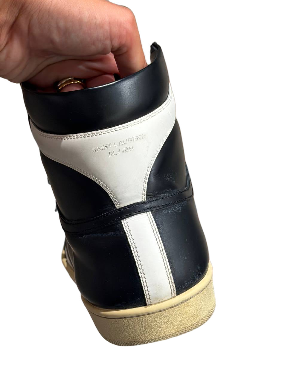 SNEAKERS SAINT LAURENT SL/10H  ALTA BICOLOR BIANCO E NERO Nr 41.5
