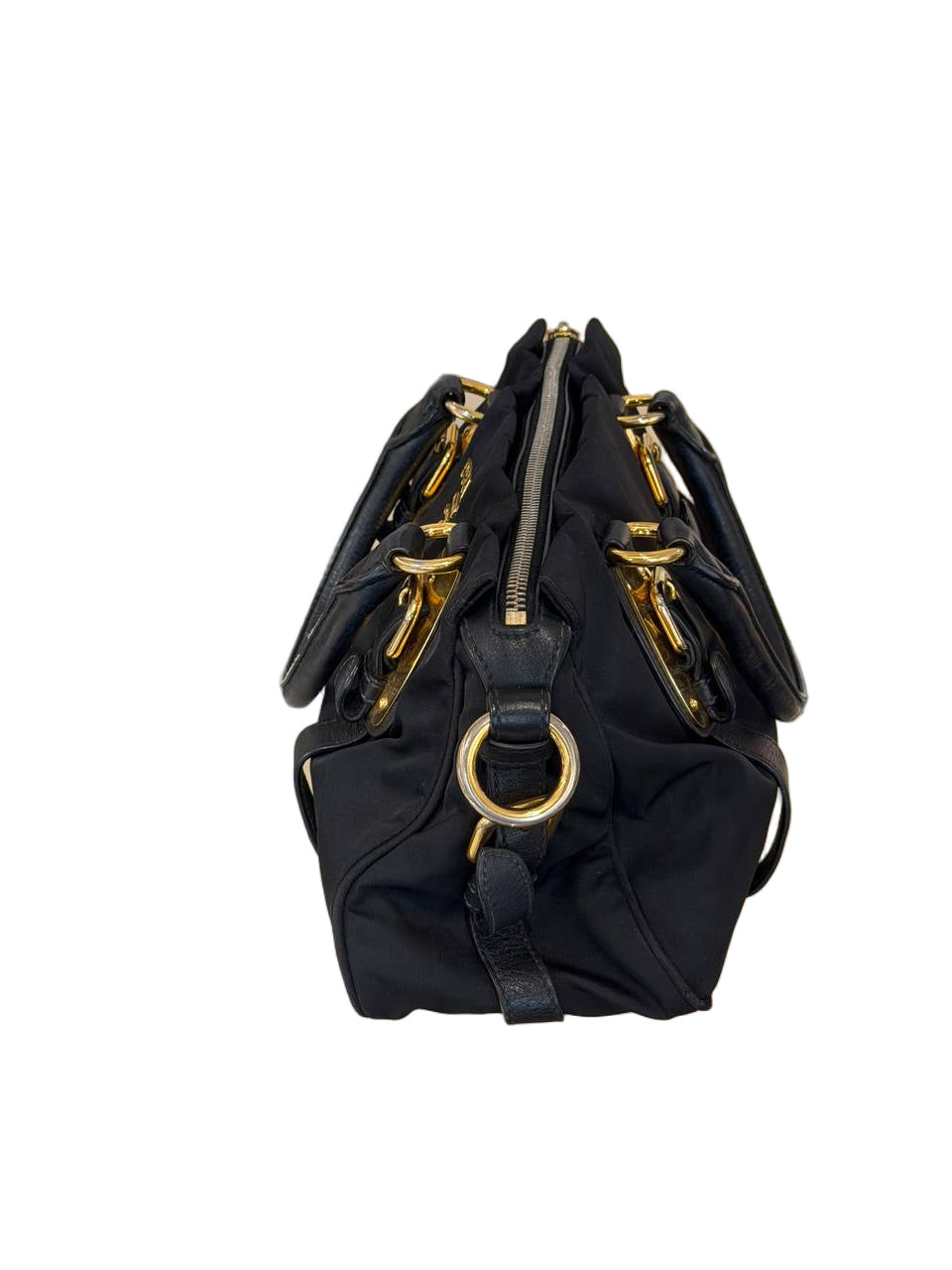 BORSA PRADA IN NYLON NERA HARDWARE DORATO