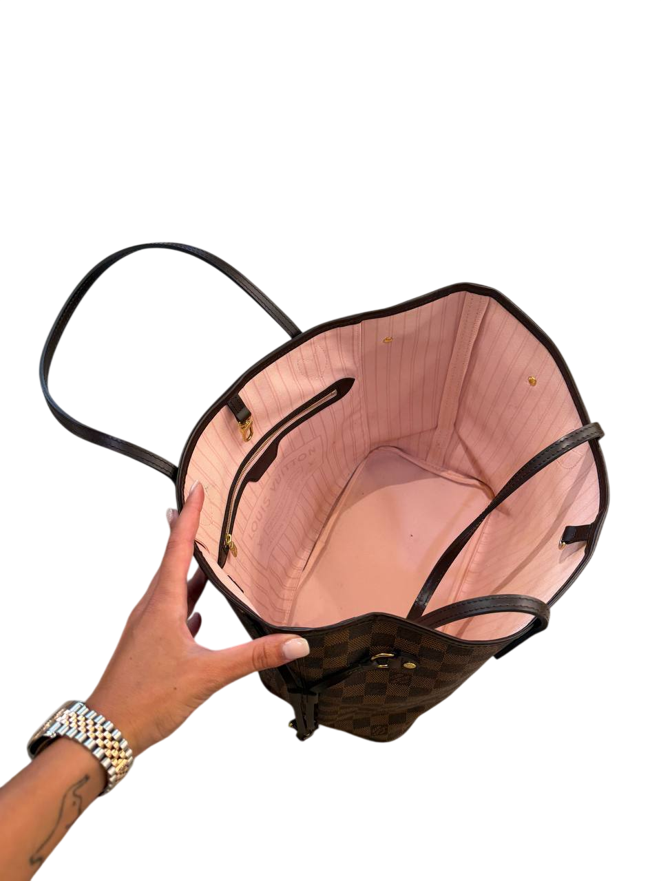 LOUIS VUITTON NEVERFULL MM  DAMIER EBENE INTERNO ROSA