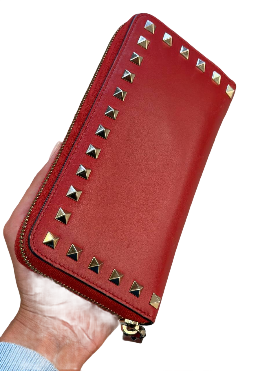 PORTAFOGLIO VALENTINO ROCKSTUD ZIP COLOR CILIEGIA