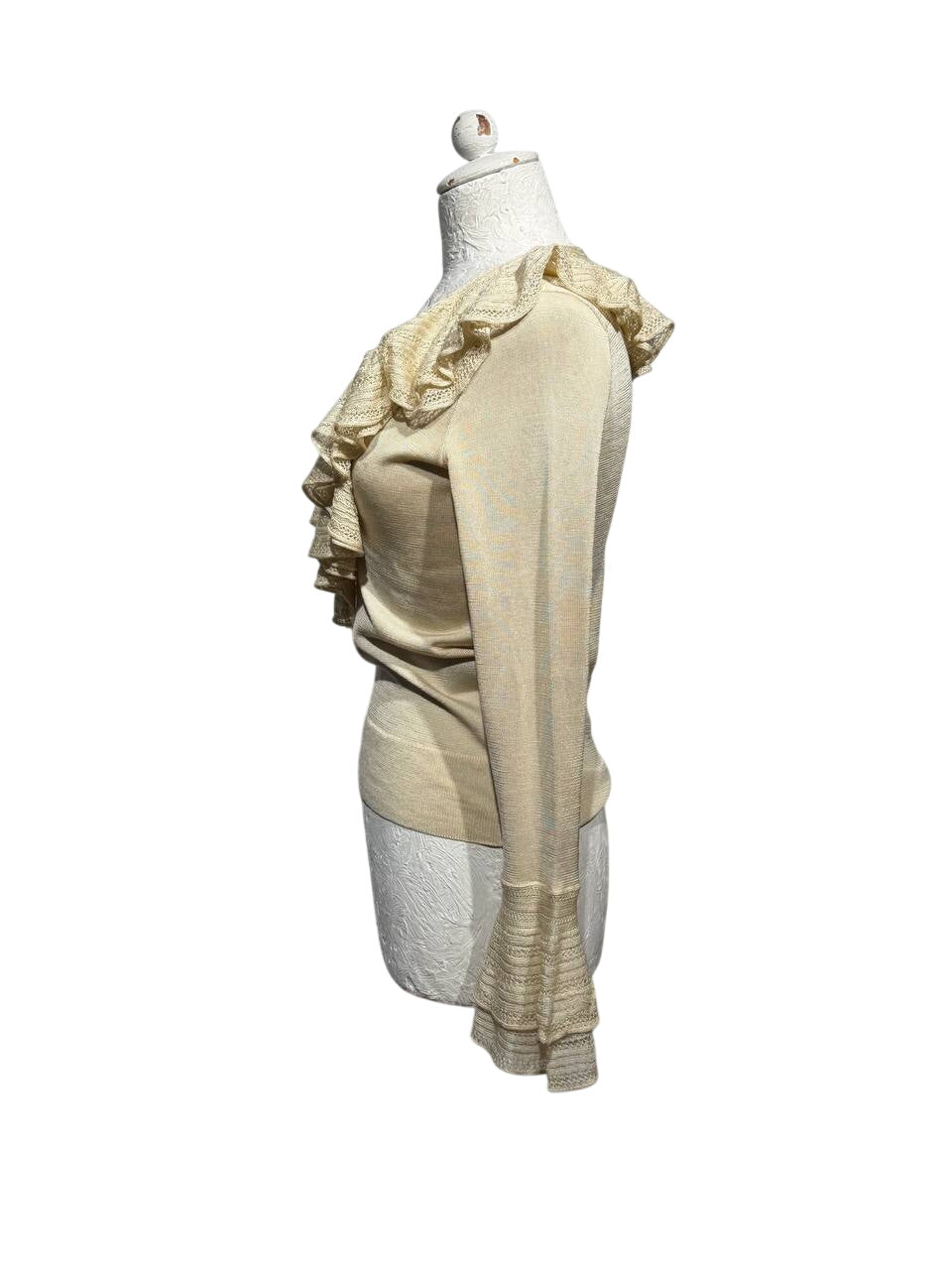 MAGLIA RALPH LAUREN SETA CASHMERE VOLANT CREMA Tg XS