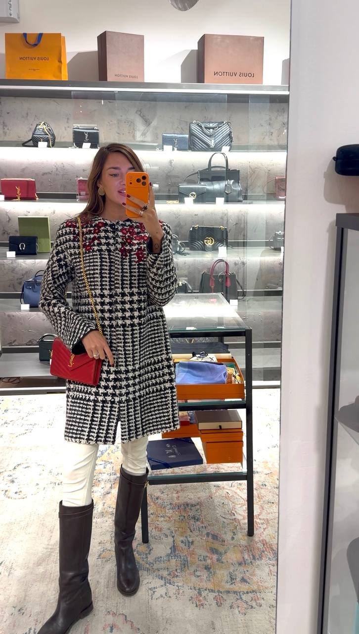 CAPPOTTO ERMANNO SCERVINO PIED DE POULE RICAMO Tg 40