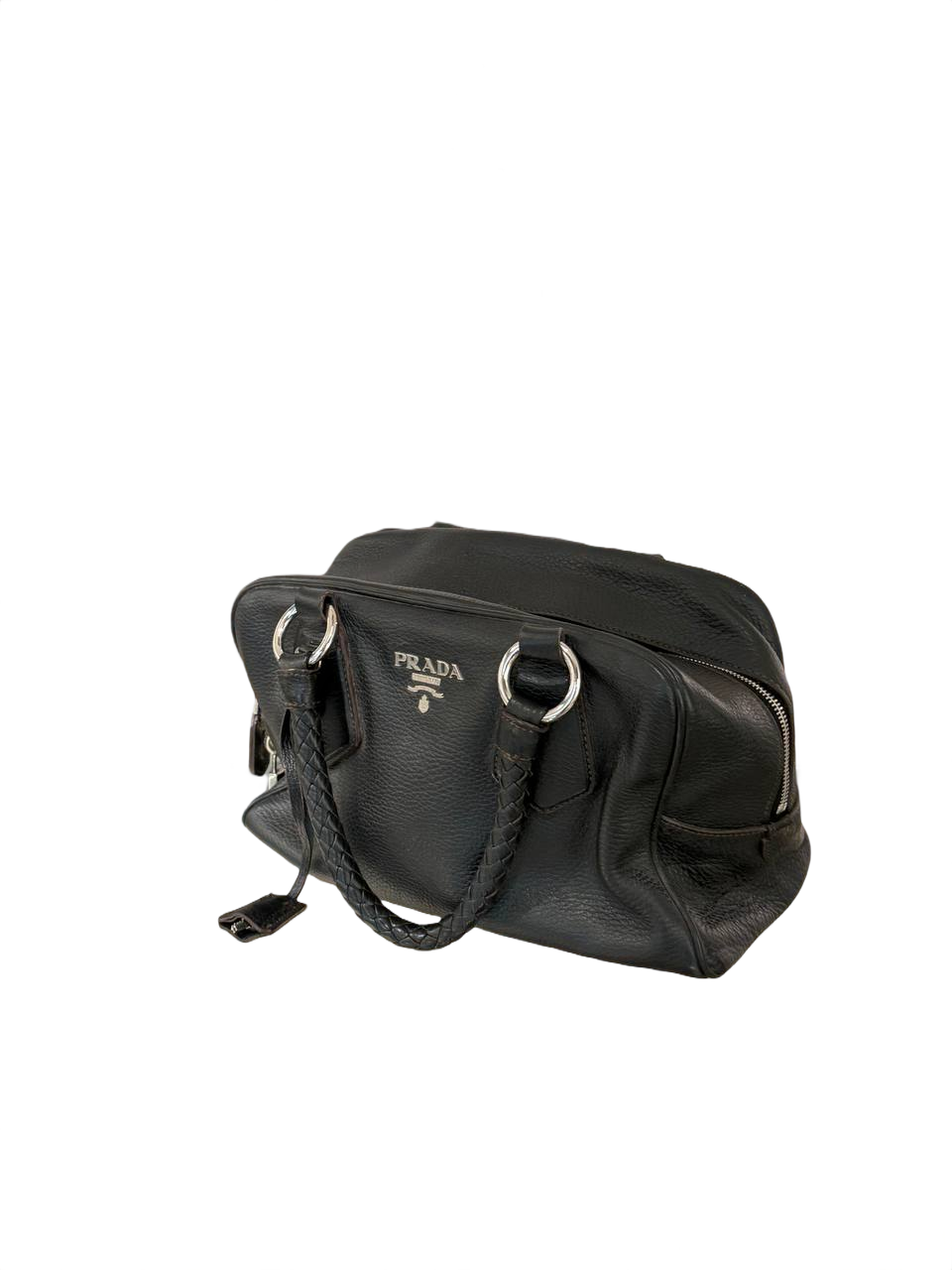 BORSA PRADA IN PELLE NERA MANICI INTRECCIATI
