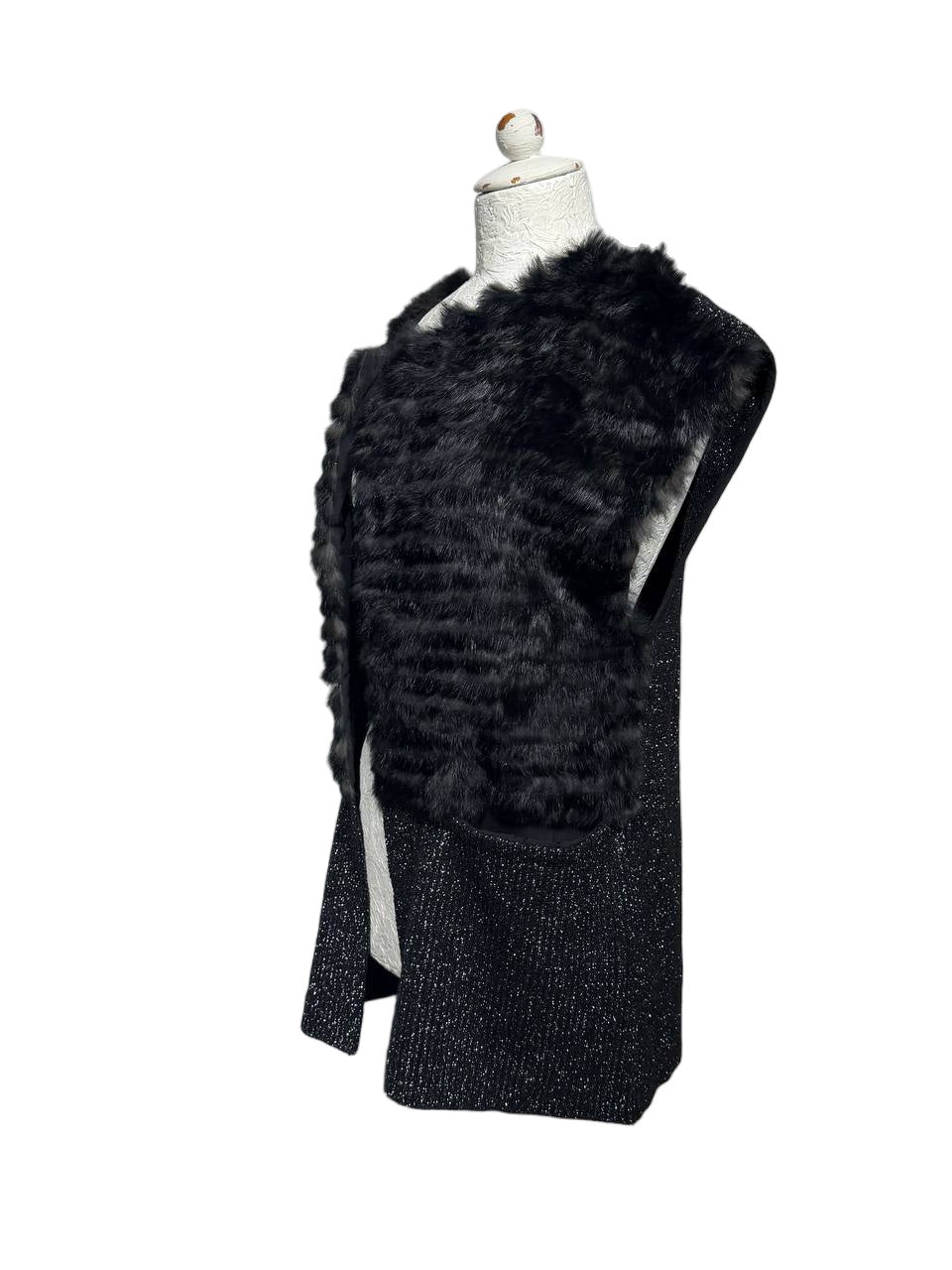 GILET PELLICCIA CONIGLIO LUREX NERO Tg 38