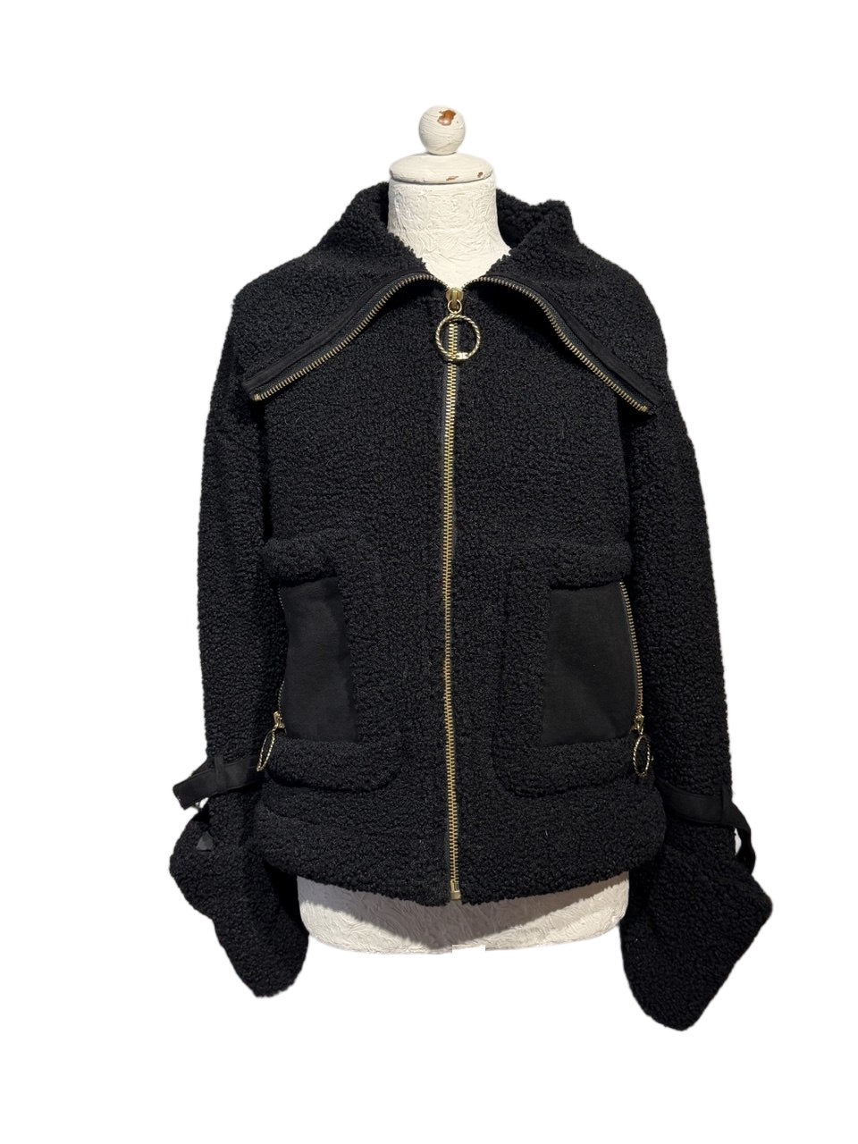 ELISABETTA FRANCHI GIACCA ECO MONTONE NERA Tg 42
