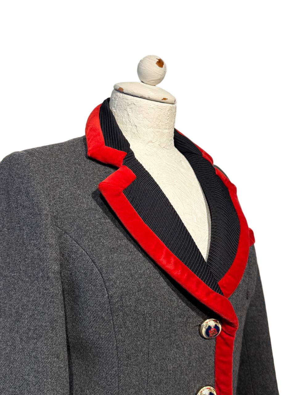 CAPPOTTO FAY  IN LANA VERGINE BORDI VELLUTO ROSSO Tg S