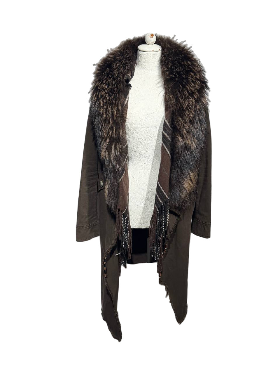 CAPPOTTO MARRONE DELUXE 2 PZ CON PELO VOLPE Tg 44