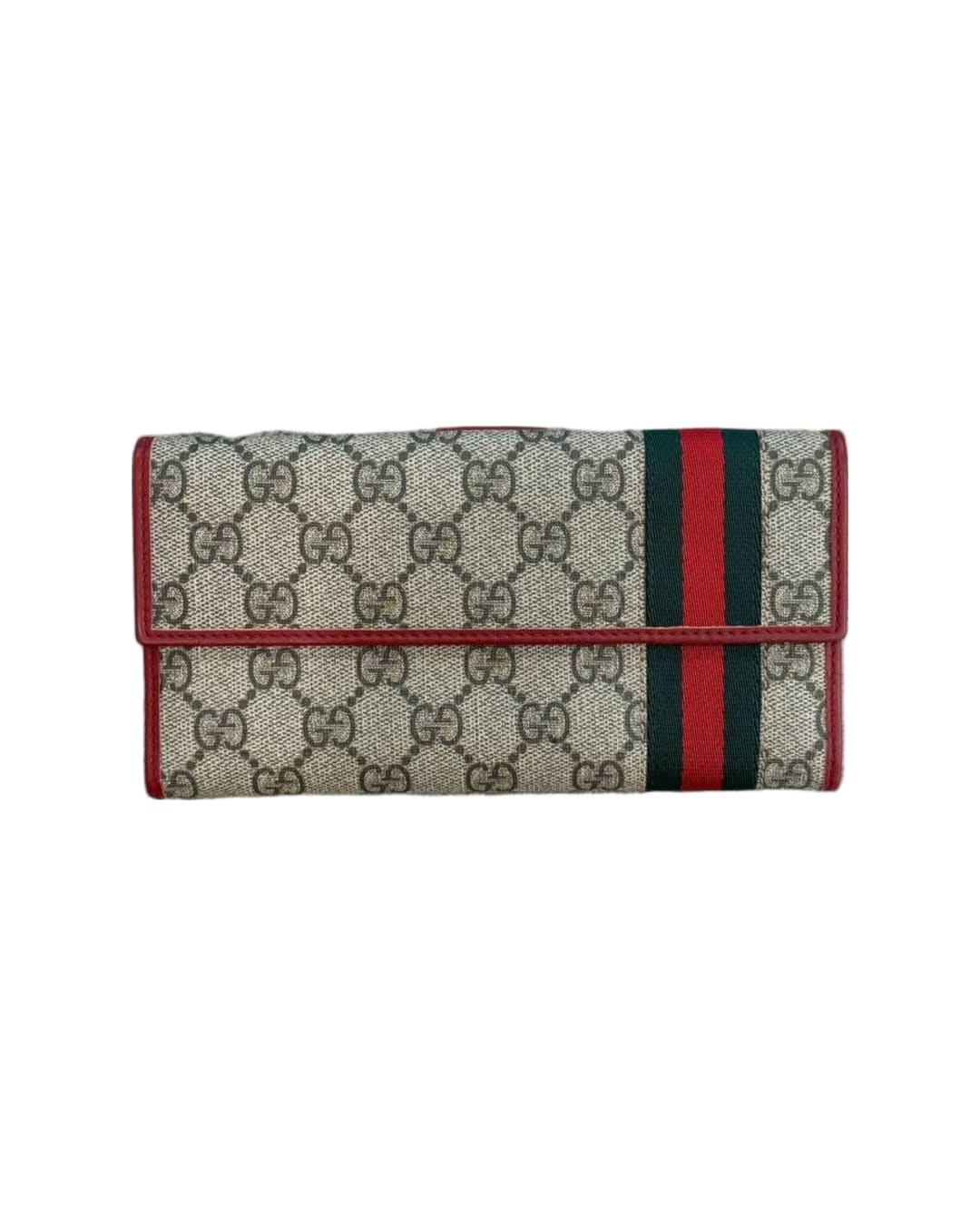 PORTAFOGLIO GUCCI GG PVC RIFINITURE ROSSE FASCIA WEB