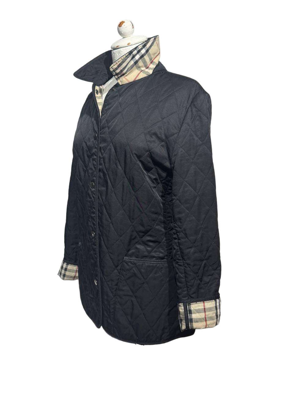 GIACCA LEGGERA BURBERRY TRAPUNTATA NERA FODERA CHECK Tg 42