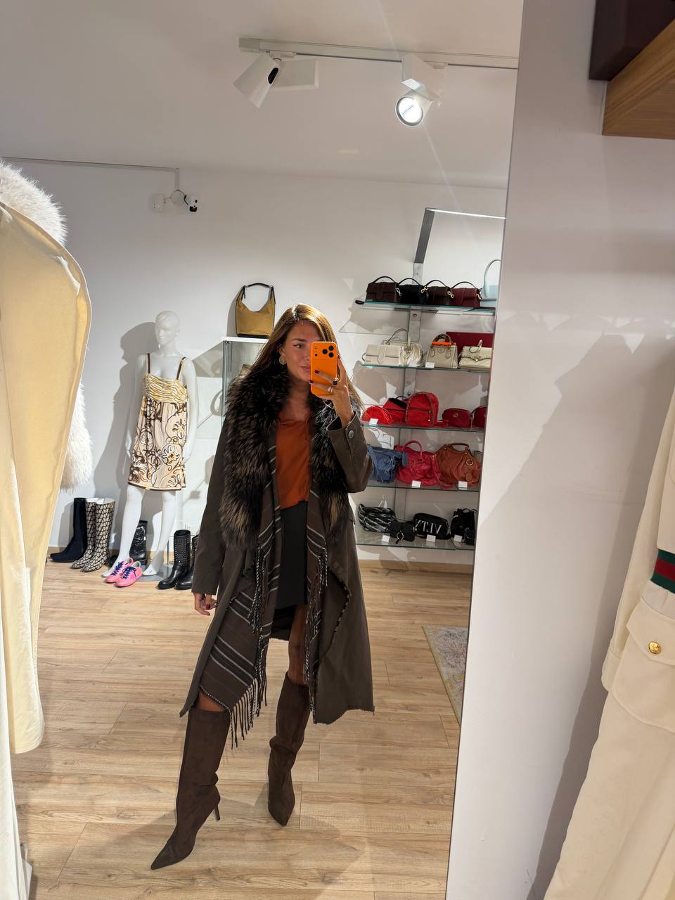 CAPPOTTO MARRONE DELUXE 2 PZ CON PELO VOLPE Tg 44