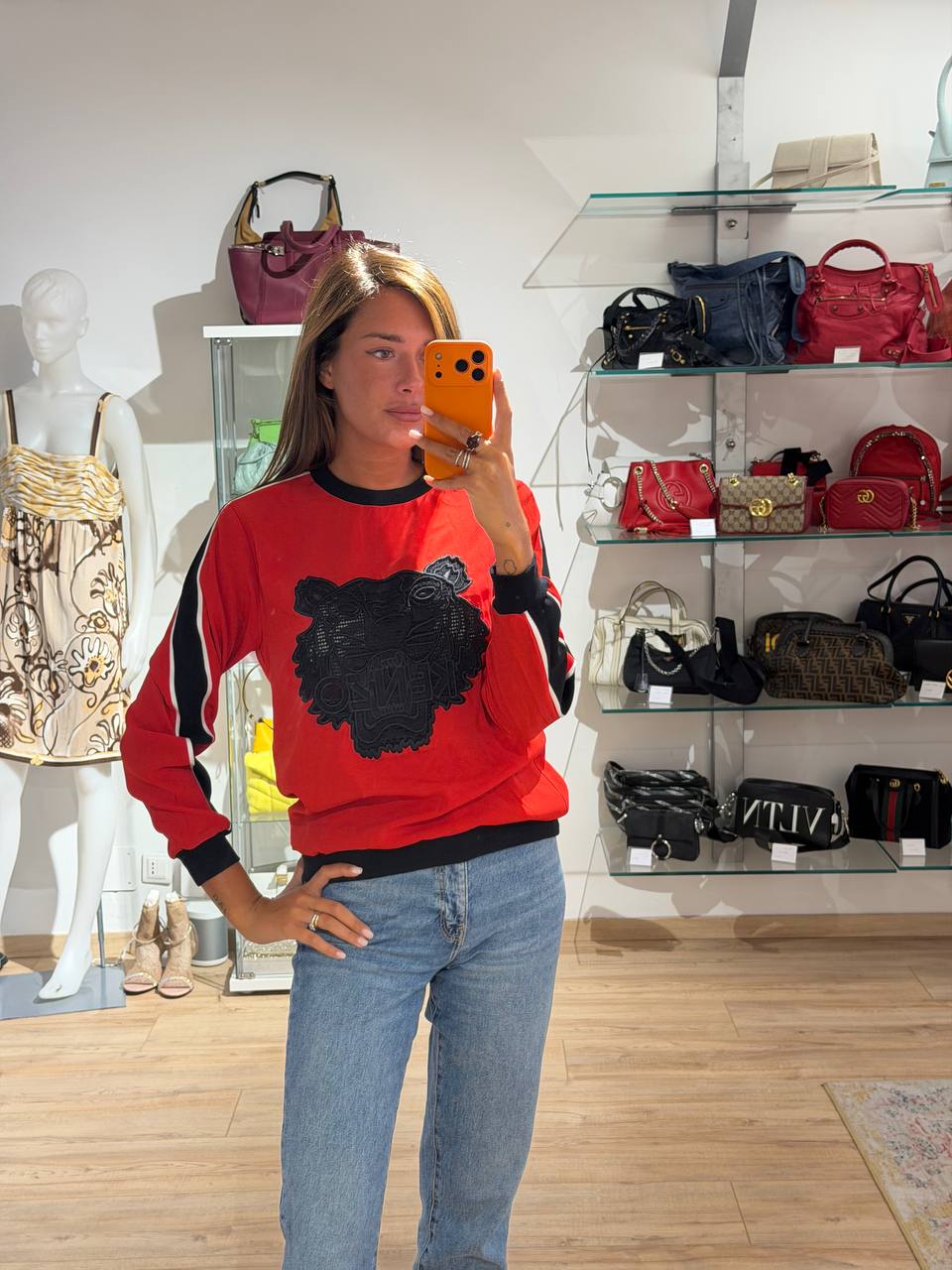 FELPA KENZO PARIS TIGER ROSSA MANICHE LUNGHE Tg XS