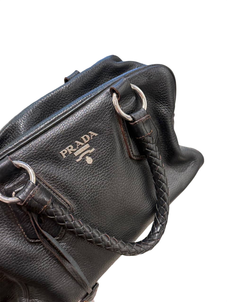 BORSA PRADA IN PELLE NERA MANICI INTRECCIATI