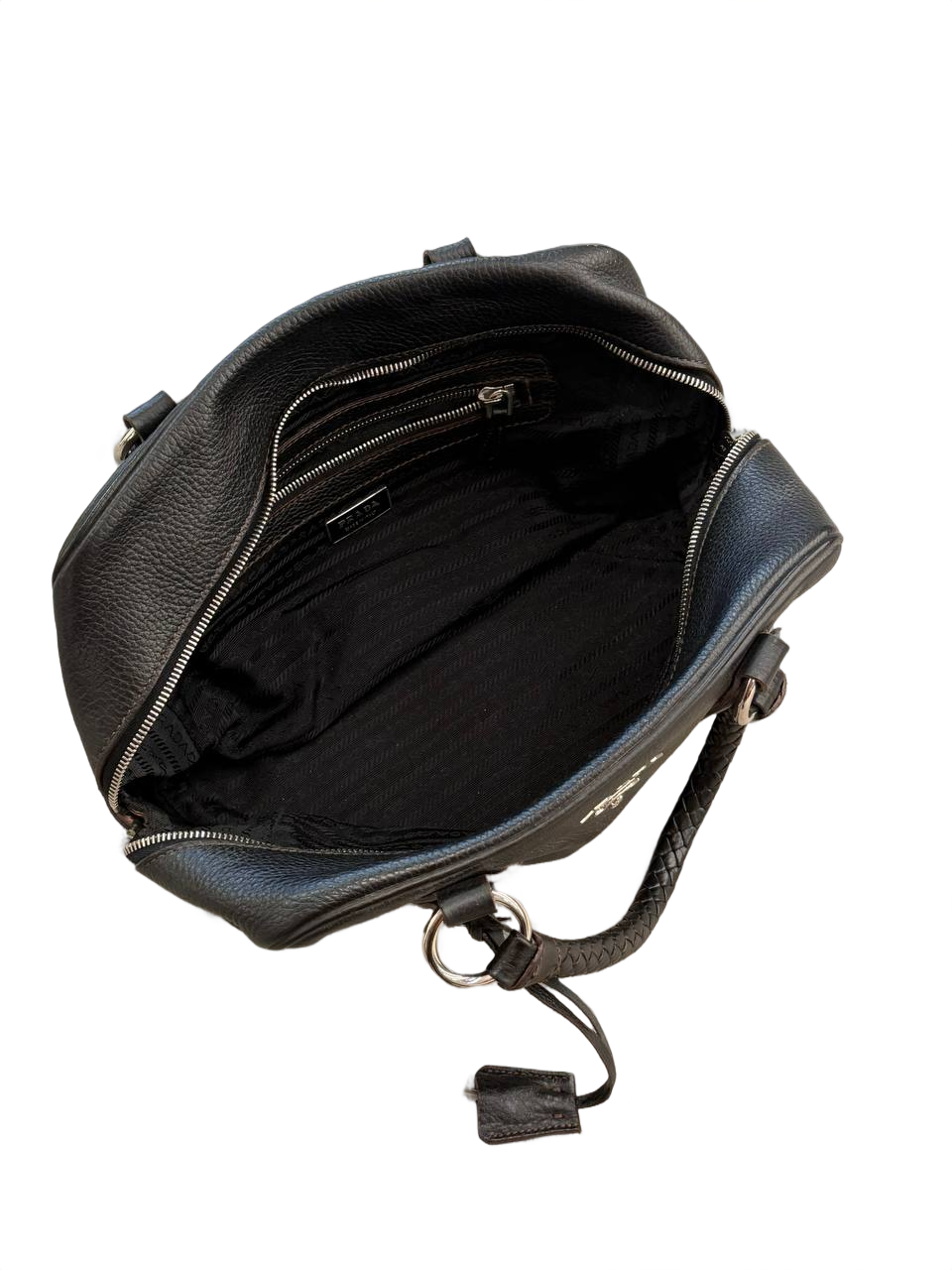 BORSA PRADA IN PELLE NERA MANICI INTRECCIATI