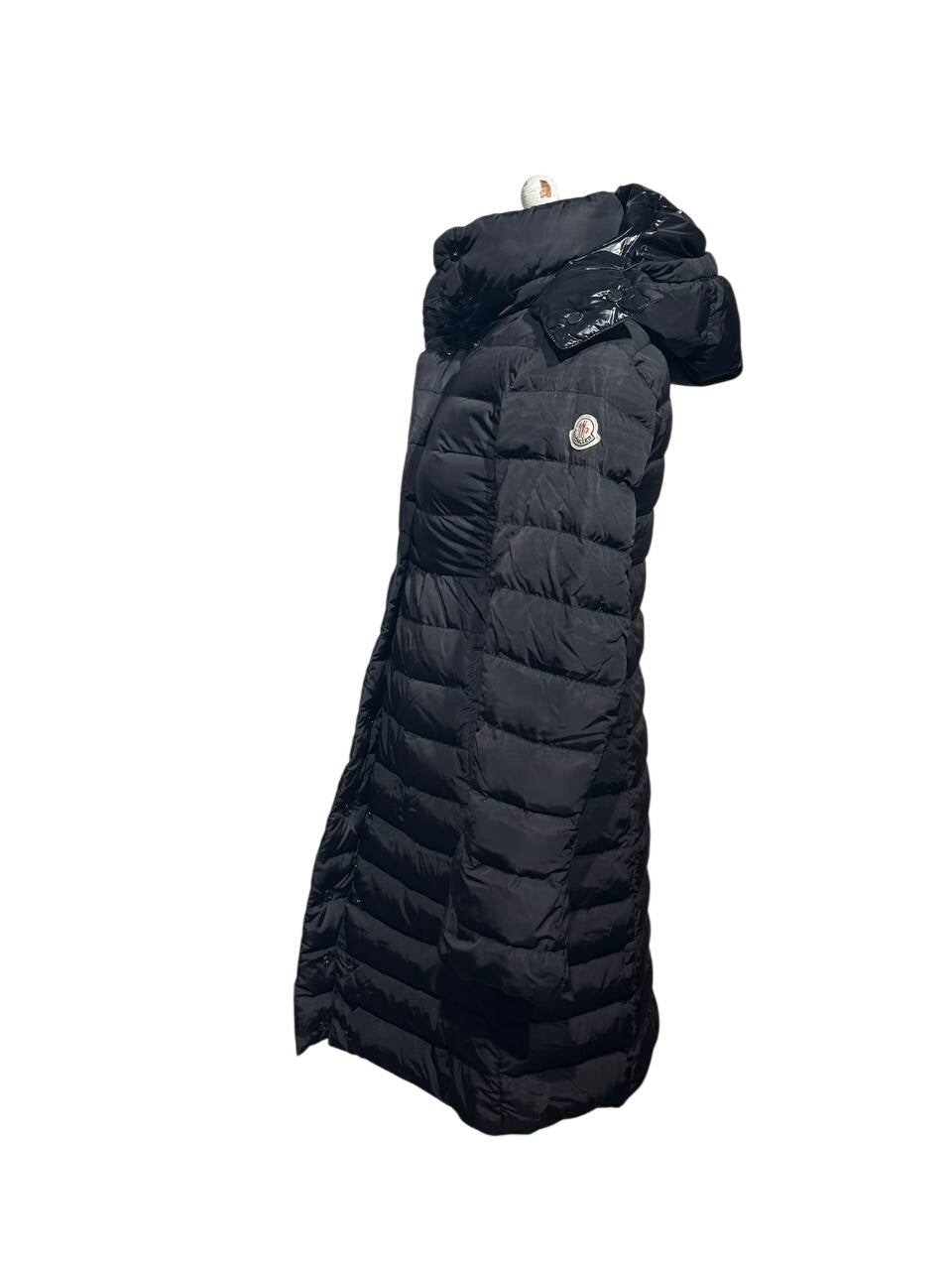 MONCLER PIUMINO LUNGO DONNA NERO CON CAPPUCCIO Tg 0
