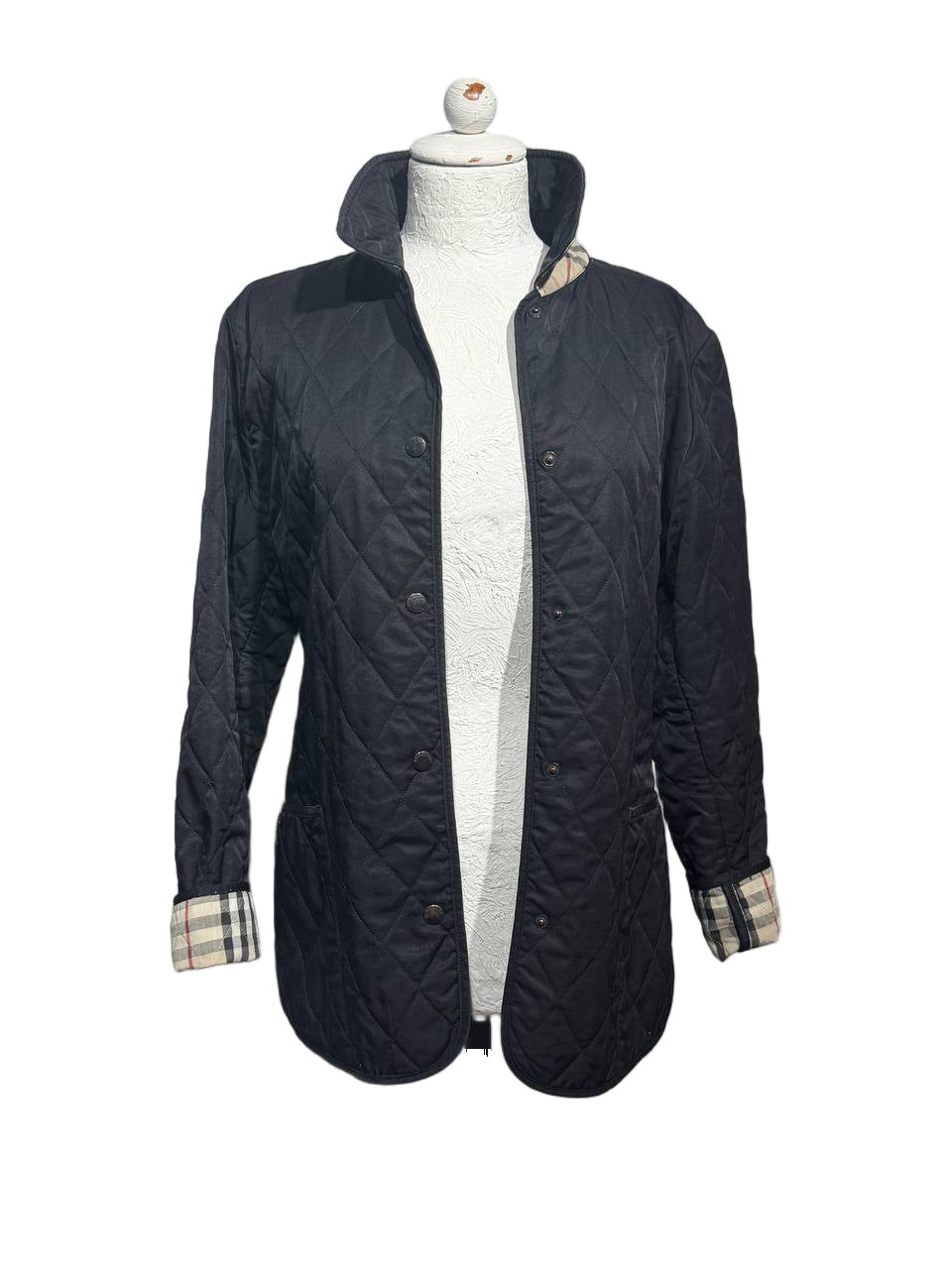 GIACCA LEGGERA BURBERRY TRAPUNTATA NERA FODERA CHECK Tg 42