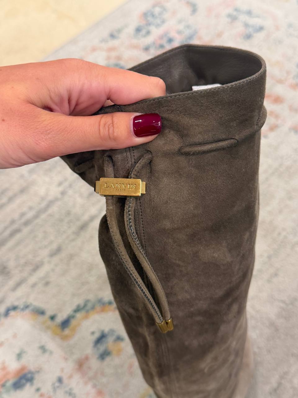 STIVALI LANVIN PARIS CAMOSCIO TORTORA CON TACCO Nr 38