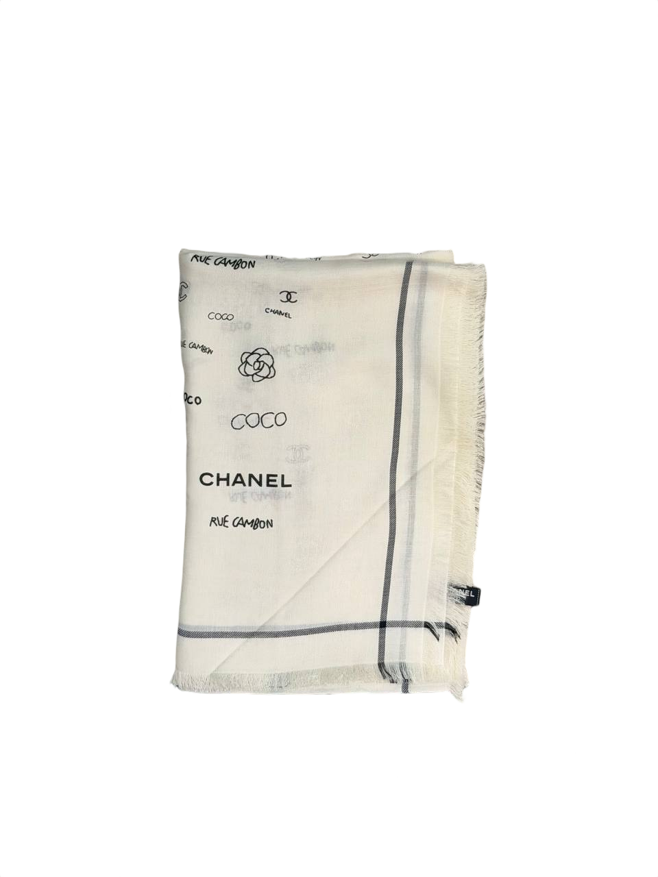 STOLA CHANEL SETA e CASHMERE LOGHI NERI