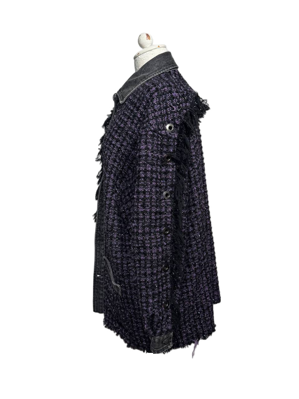 GIACCA DIESEL TWEED BOUCLÉ VIOLA E NERO DENIM OVERSIZE Tg XS