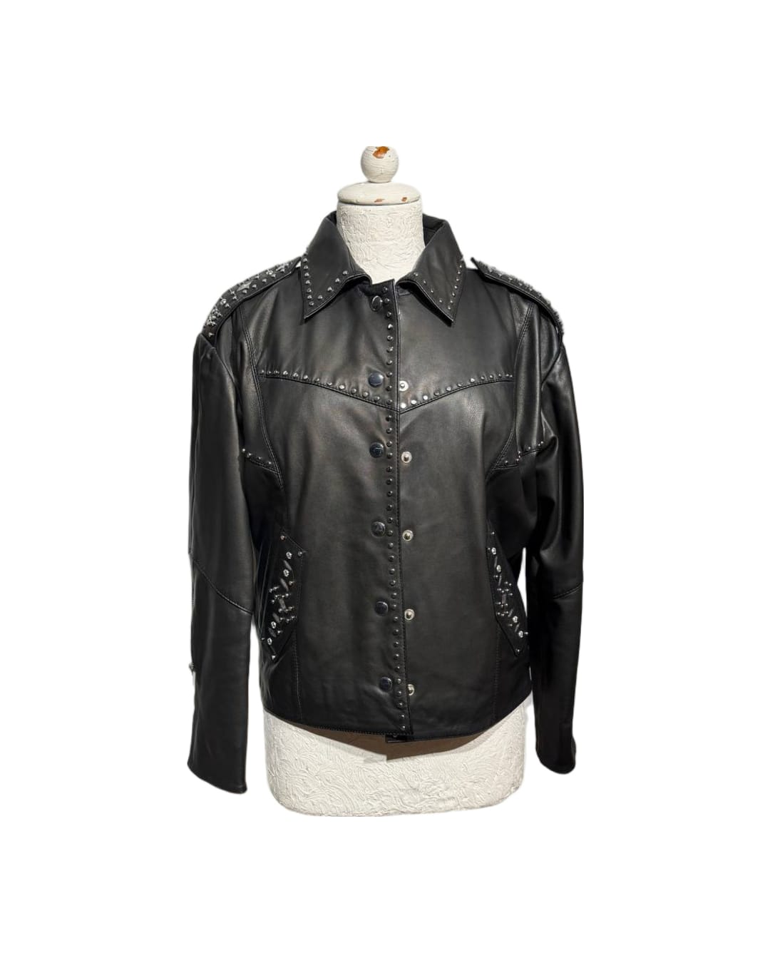 GIACCA PELLE BORCHIE PANTERA NERA MAJE Tg 40