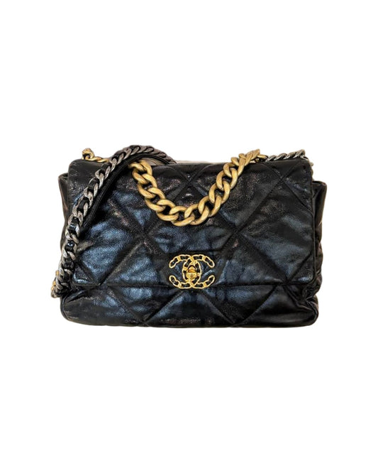 CHANEL 19 FLAP BAG LARGE NERA PELLE