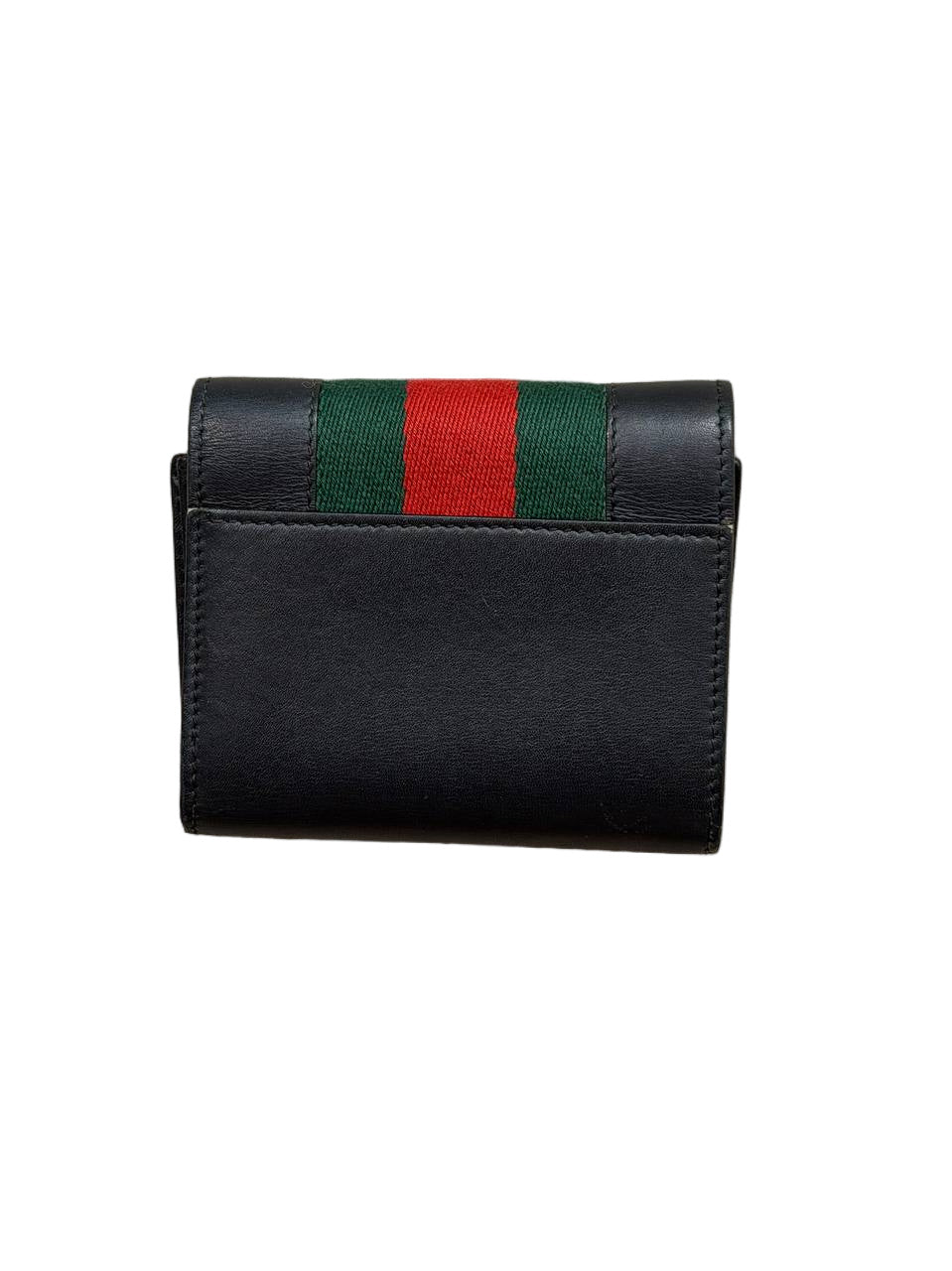 PICCOLO PORTAFOGLIO NERO GUCCI SYLVIE FASCIA WEB ROSSA E VERDE
