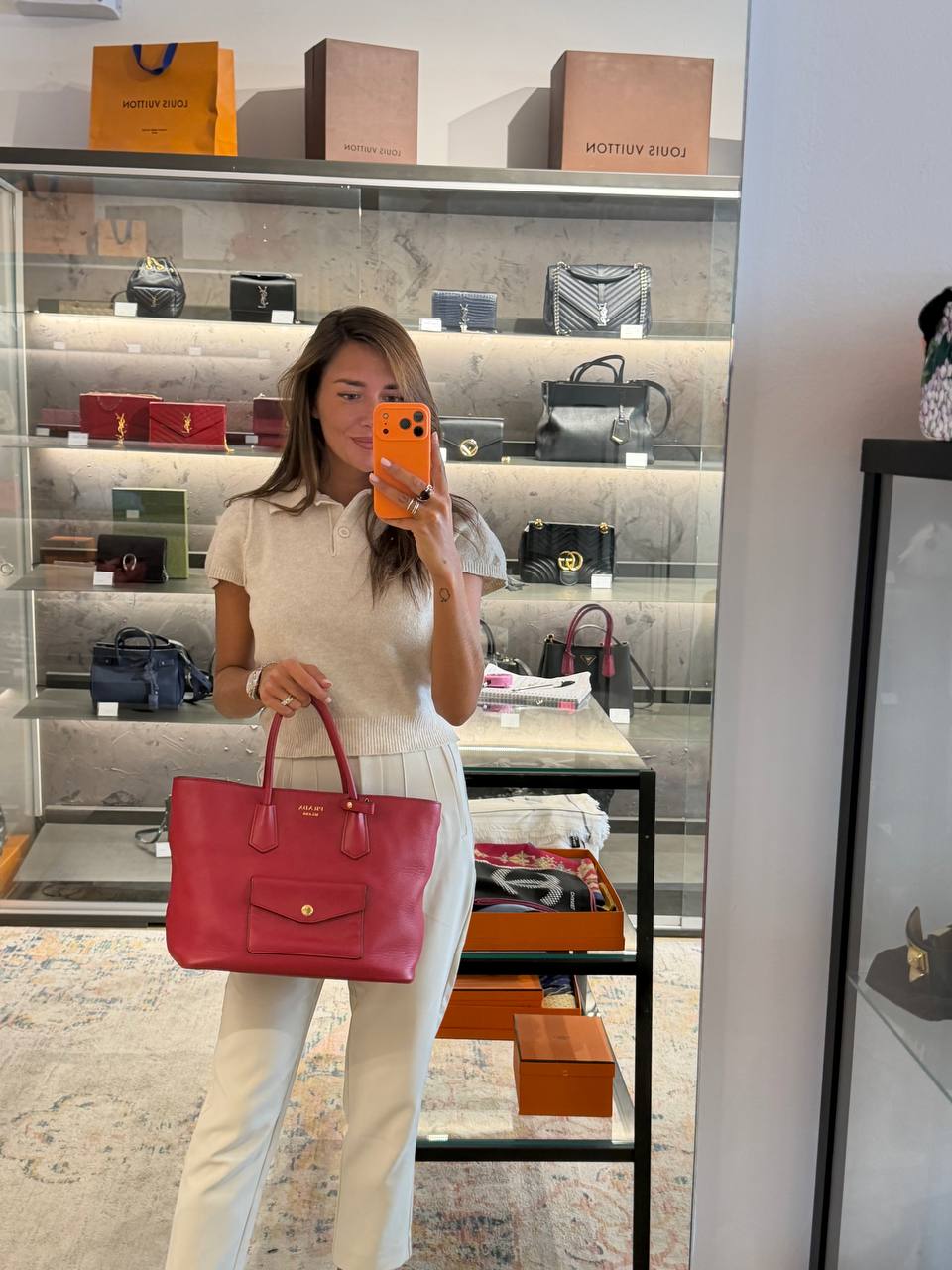 BORSA PRADA SAFFIANO ROSSA CON TASCA FRONTALE