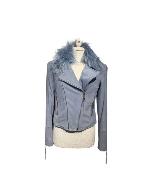 GIACCA PELLE AZZURRA ELISABETTA FRANCHI Tg 42